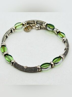Alex and Ani Green Glass Bead and Silver-Tone Link Bracelet